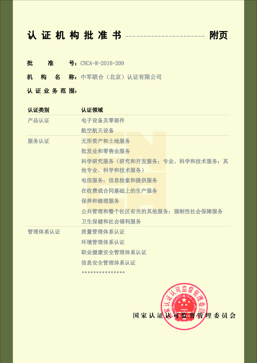 认证机构批准书-附件